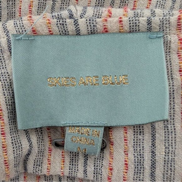 Skies are Blue Stripe Jumpsuit Womens Size Medium Blue Cotton Linen Wide Leg - Picture 6 of 13